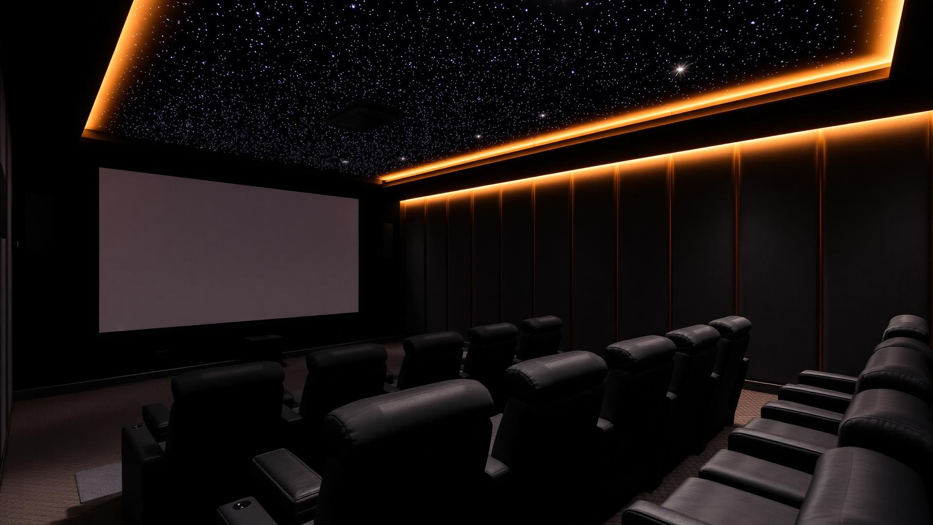 Private home cinema with tiered seating and fibre-optic star ceiling